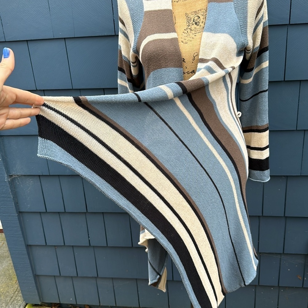 💙🤎🤍Goddis S/M blue tan cream black Naples sweater cardigan drape - Picture 2 of 10